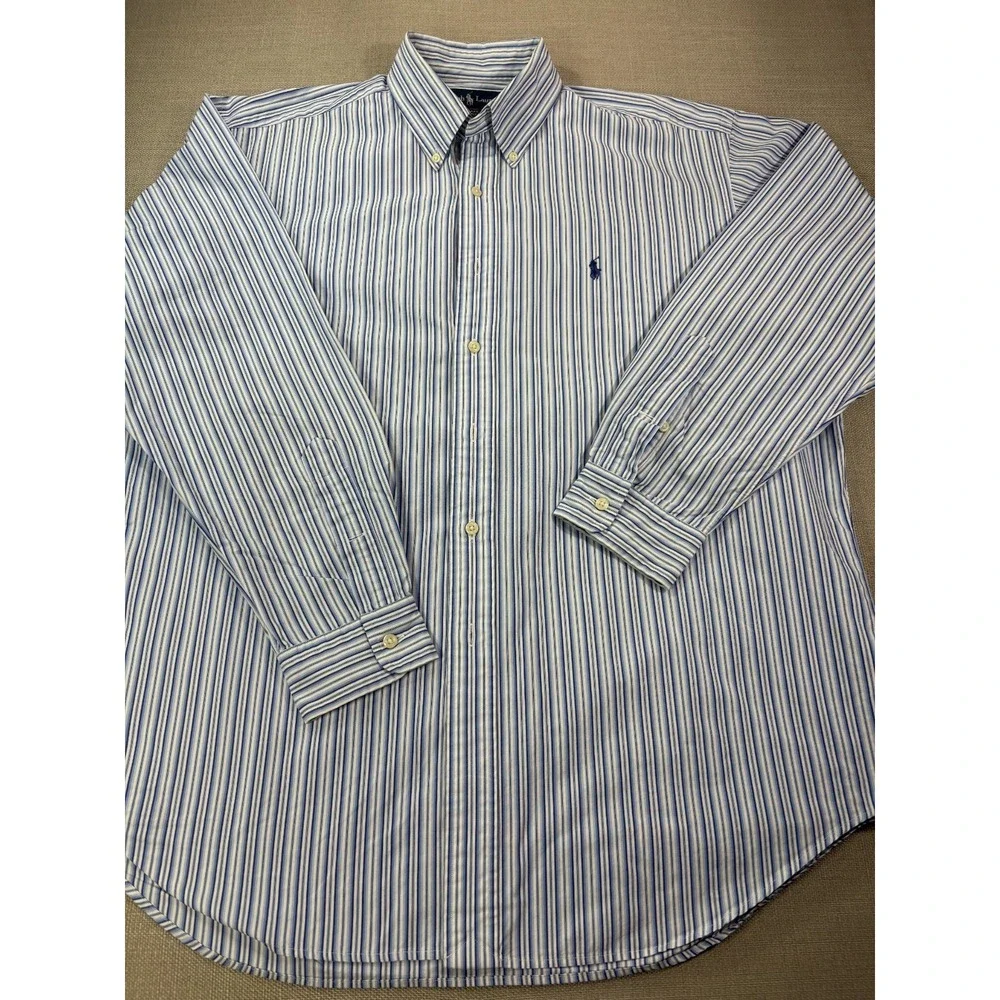 Polo Ralph Lauren Men's Blake White Blue Long Sleeve Button Down Size L